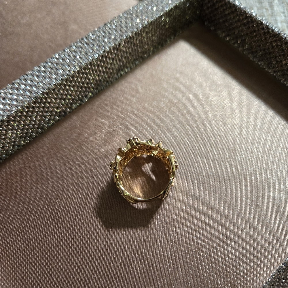 Gold Plated Vine Leaf Gemstone Ring - Picture 10 of 12